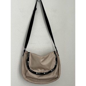 LeSportsac Everyday Crossbody Bag Beige Tan Linen Look Lightweight Nylon